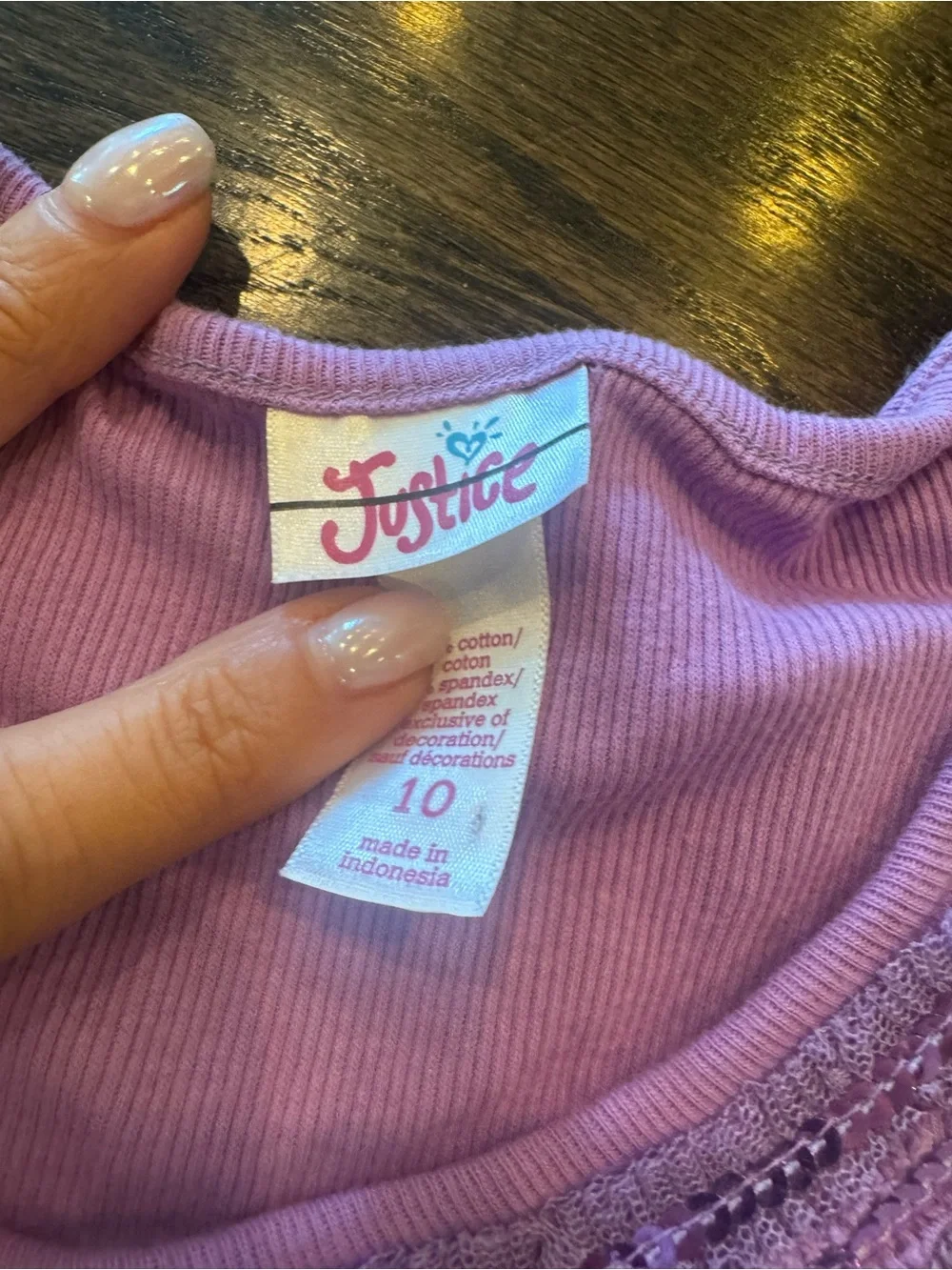 Justice Lavender Ribbed Tank Top with Sequin Trim